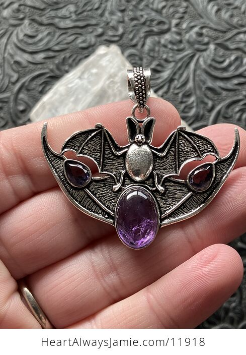Halloween Flying Vampire Bat Amethyst Gemstone Crystal Jewelry Pendant Charm - #pp464p4KGtc-1
