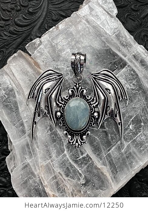 Halloween Flying Vampire Bat Aquamarine Gemstone Crystal Jewelry Pendant Charm - #q4EU0hTf8J8-2