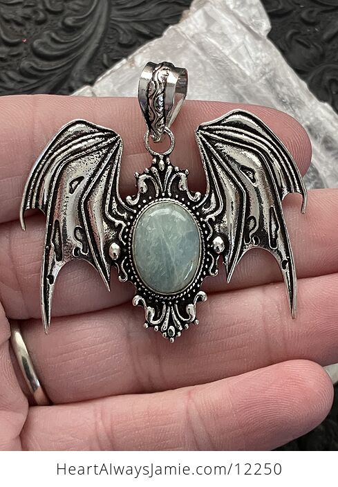 Halloween Flying Vampire Bat Aquamarine Gemstone Crystal Jewelry Pendant Charm - #q4EU0hTf8J8-1