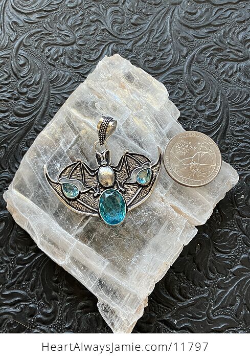 Halloween Flying Vampire Bat Blue Topaz Gemstone Crystal Jewelry Pendant Charm - #5YEWqXi5gQ0-3