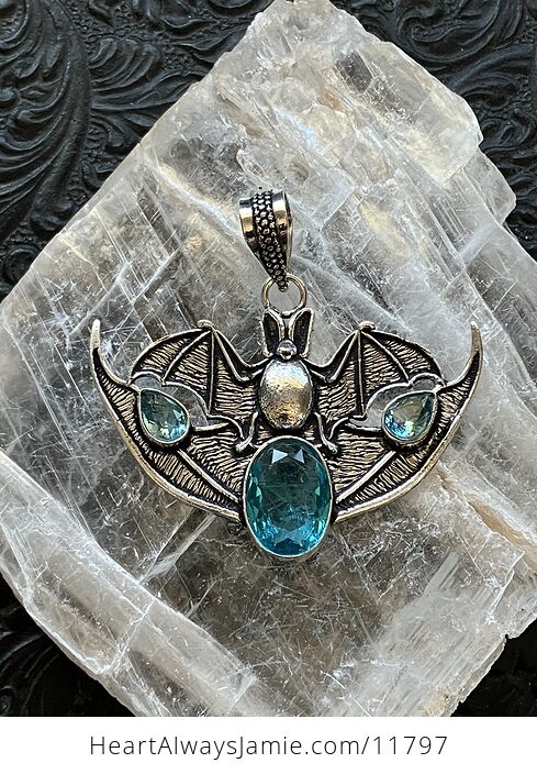 Halloween Flying Vampire Bat Blue Topaz Gemstone Crystal Jewelry Pendant Charm - #5YEWqXi5gQ0-2