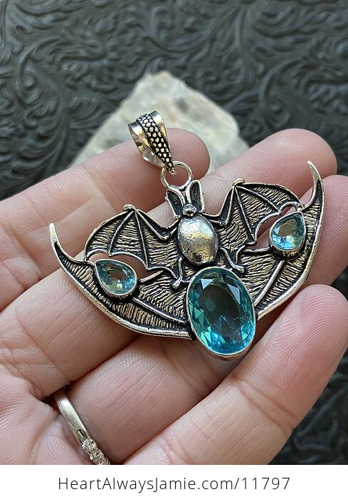Halloween Flying Vampire Bat Blue Topaz Gemstone Crystal Jewelry Pendant Charm - #5YEWqXi5gQ0-5