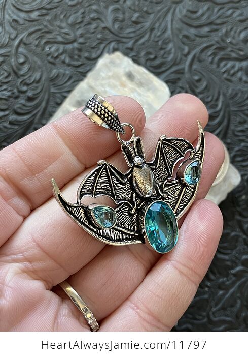 Halloween Flying Vampire Bat Blue Topaz Gemstone Crystal Jewelry Pendant Charm - #5YEWqXi5gQ0-4