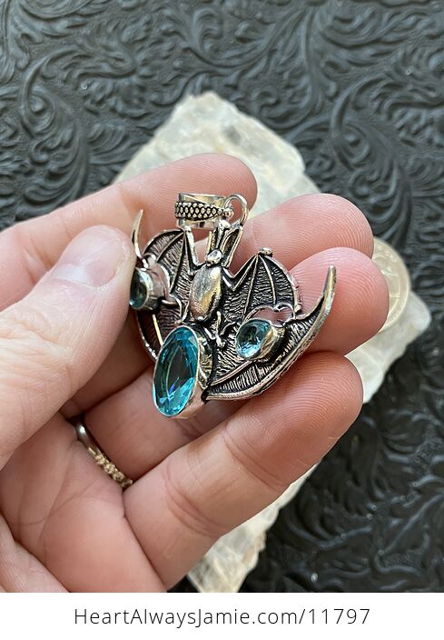 Halloween Flying Vampire Bat Blue Topaz Gemstone Crystal Jewelry Pendant Charm - #5YEWqXi5gQ0-6