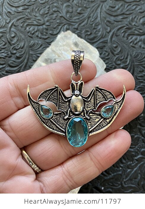 Halloween Flying Vampire Bat Blue Topaz Gemstone Crystal Jewelry Pendant Charm - #5YEWqXi5gQ0-1