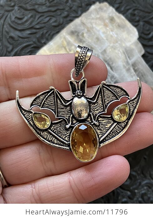 Halloween Flying Vampire Bat Citrine Gemstone Crystal Jewelry Pendant Charm - #4KB5b7cj5zM-1