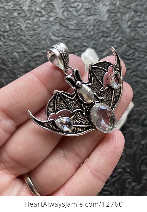 Halloween Flying Vampire Bat Colorless Topaz Gemstone Crystal Jewelry Pendant Charm - #itrc6eXWUtA-3