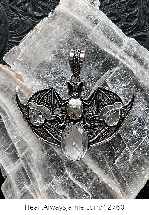 Halloween Flying Vampire Bat Colorless Topaz Gemstone Crystal Jewelry Pendant Charm - #itrc6eXWUtA-1