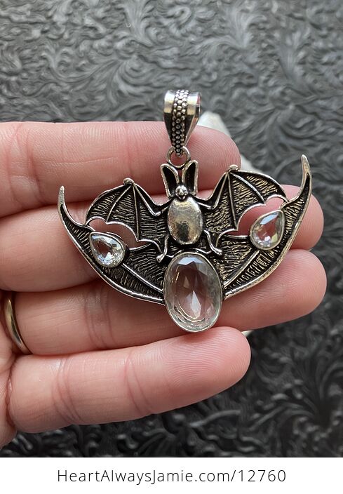 Halloween Flying Vampire Bat Colorless Topaz Gemstone Crystal Jewelry Pendant Charm - #itrc6eXWUtA-2