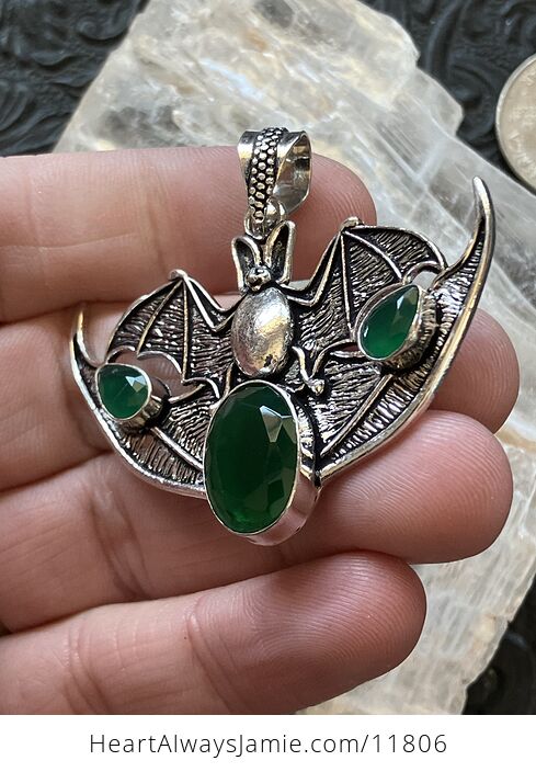 Halloween Flying Vampire Bat Green Chalcedony Gemstone Crystal Jewelry Pendant Charm - #i0NUOxAqmXU-5