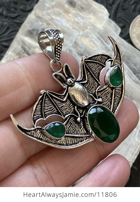 Halloween Flying Vampire Bat Green Chalcedony Gemstone Crystal Jewelry Pendant Charm - #i0NUOxAqmXU-4
