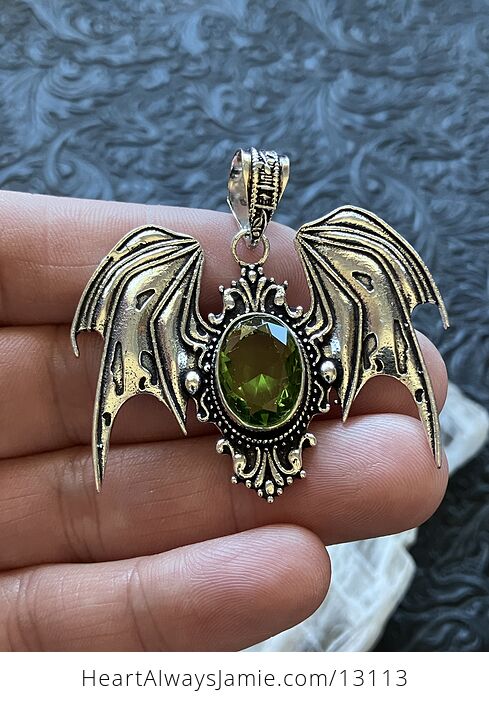 Halloween Flying Vampire Bat Peridot Pendant Gemstone Crystal Jewelry - #dbXETJ0PYAs-2