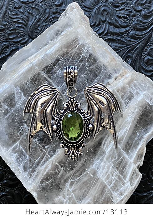 Halloween Flying Vampire Bat Peridot Pendant Gemstone Crystal Jewelry - #dbXETJ0PYAs-1