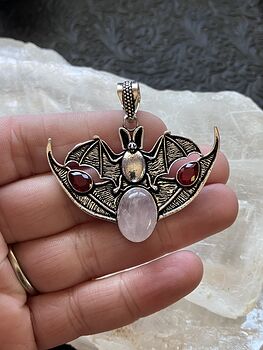 Halloween Flying Vampire Bat Rose Quartz and Garnet Gemstone Crystal Jewelry Pendant Charm #H7w1IxKsjpc