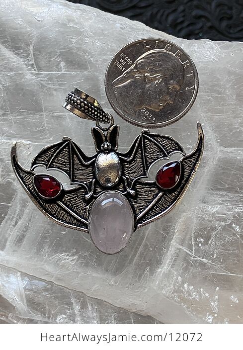 Halloween Flying Vampire Bat Rose Quartz and Garnet Gemstone Crystal Jewelry Pendant Charm - #H7w1IxKsjpc-6