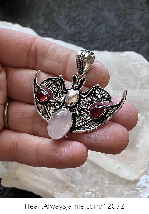 Halloween Flying Vampire Bat Rose Quartz and Garnet Gemstone Crystal Jewelry Pendant Charm - #H7w1IxKsjpc-3