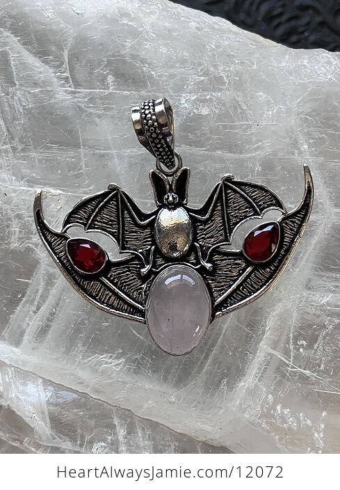 Halloween Flying Vampire Bat Rose Quartz and Garnet Gemstone Crystal Jewelry Pendant Charm - #H7w1IxKsjpc-5