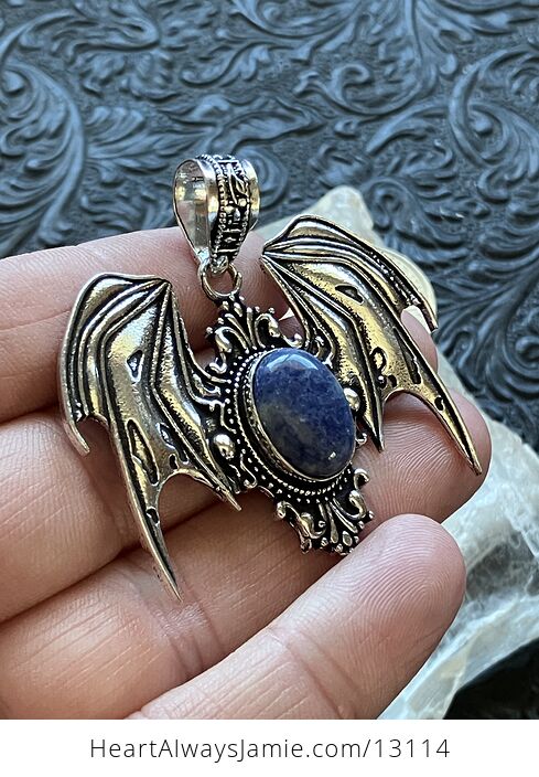 Halloween Flying Vampire Bat Sodalite Pendant Gemstone Crystal Jewelry - #IUl7IYOpGxI-3