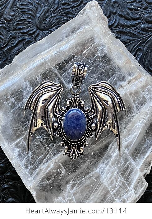 Halloween Flying Vampire Bat Sodalite Pendant Gemstone Crystal Jewelry - #IUl7IYOpGxI-1