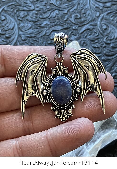 Halloween Flying Vampire Bat Sodalite Pendant Gemstone Crystal Jewelry - #IUl7IYOpGxI-2