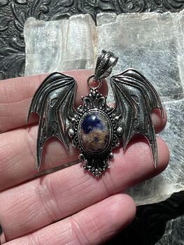 Halloween Flying Vampire Bat Sunset Sodalite Pendant Gemstone Crystal Jewelry #GLu7l11kehQ