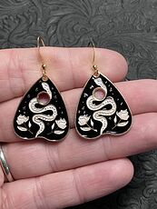 Halloween Ouija Planchette Flower and Serpent Witchy Earrings #oxPTZWgBDr4