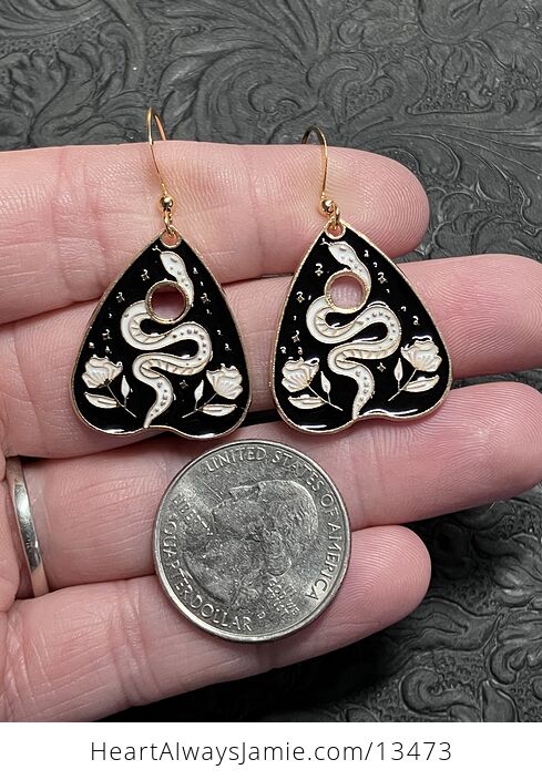 Halloween Ouija Planchette Flower and Serpent Witchy Earrings - #oxPTZWgBDr4-3