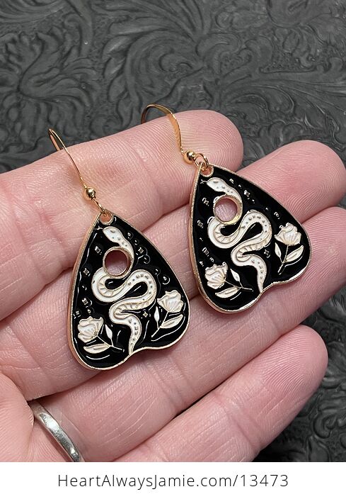 Halloween Ouija Planchette Flower and Serpent Witchy Earrings - #oxPTZWgBDr4-2