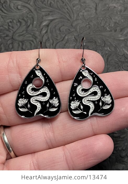 Halloween Ouija Planchette Flower and Snake Witchy Earrings - #7UQNMB1jqr0-1