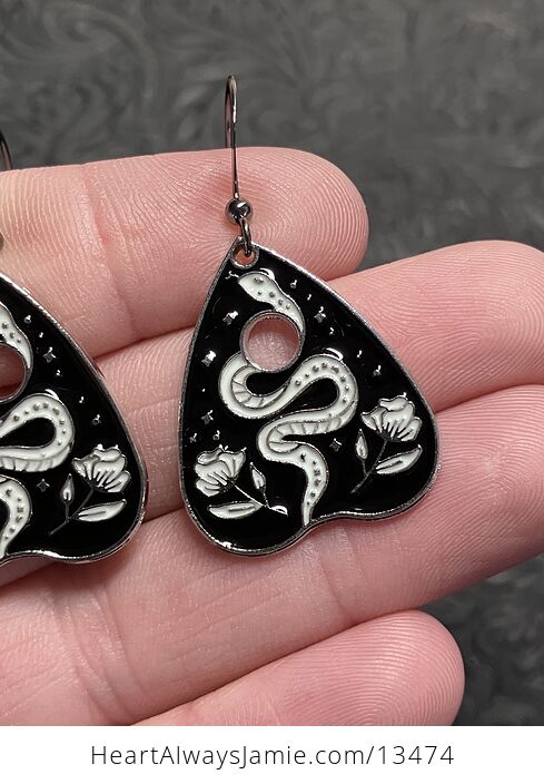 Halloween Ouija Planchette Flower and Snake Witchy Earrings - #7UQNMB1jqr0-2