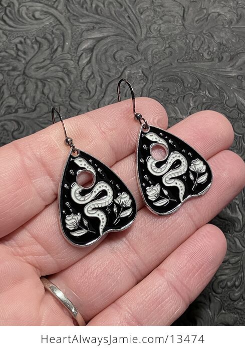 Halloween Ouija Planchette Flower and Snake Witchy Earrings - #7UQNMB1jqr0-3