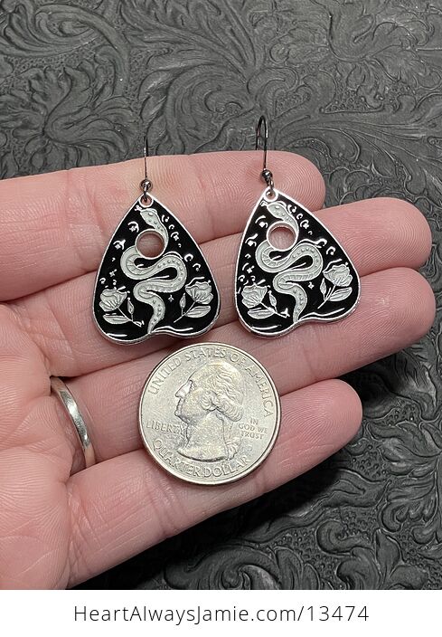 Halloween Ouija Planchette Flower and Snake Witchy Earrings - #7UQNMB1jqr0-4