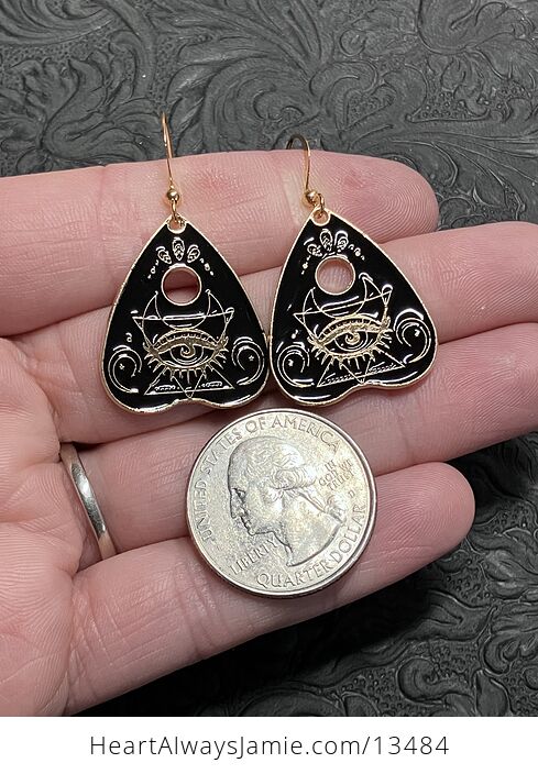 Halloween Ouija Planchette Mystical Moon and Eye Witchy Earrings - #RvM4XUfZcLo-3