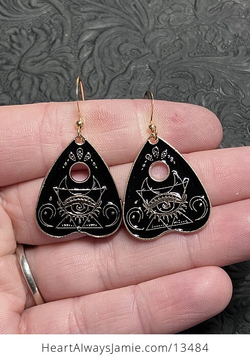 Halloween Ouija Planchette Mystical Moon and Eye Witchy Earrings - #RvM4XUfZcLo-1