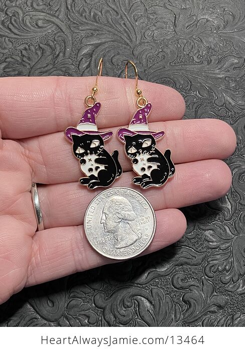 Halloween Witchy Black Cat Hugging Skull Earrings - #F60gOjNP3Ik-4