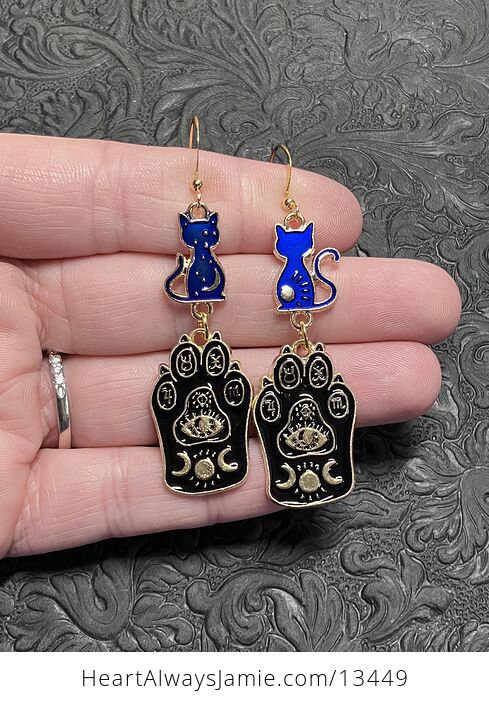 Halloween Witchy Black Cat Mystical Celestial Kitty Earrings - #5JP3bOAH1JM-1