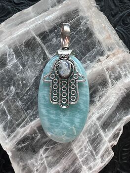 Hamsa Hand Rainbow Moonstone and Amazonite Crystal Stone Jewelry Pendant #TXm4jnBjnsA