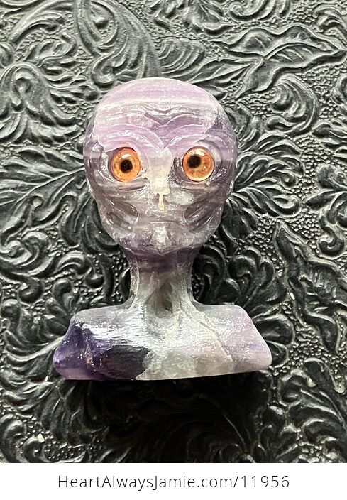 Hand Carved Alien Bust Figurine in Amethyst Crystal Stone - #EK8wRxJp3AI-7