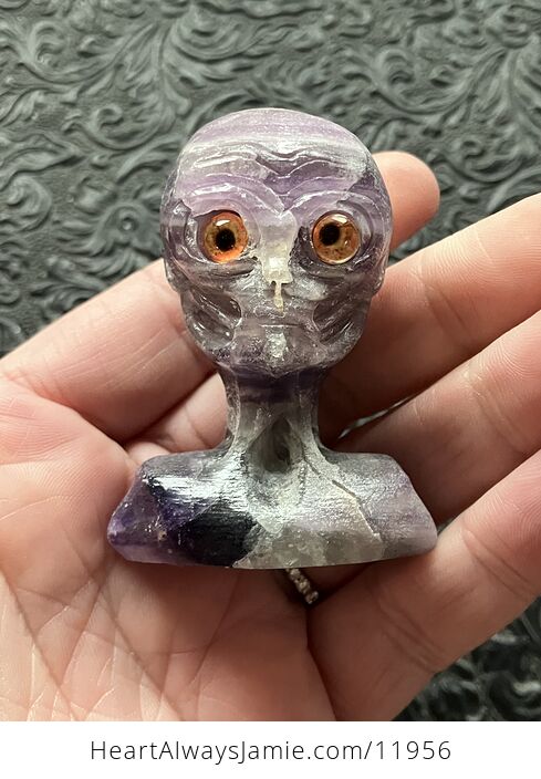 Hand Carved Alien Bust Figurine in Amethyst Crystal Stone - #EK8wRxJp3AI-2
