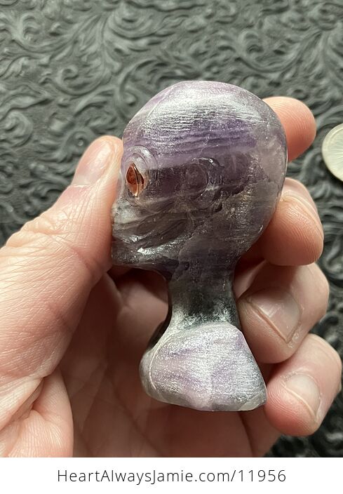 Hand Carved Alien Bust Figurine in Amethyst Crystal Stone - #EK8wRxJp3AI-4