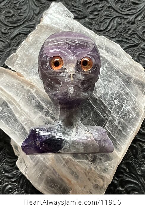 Hand Carved Alien Bust Figurine in Amethyst Crystal Stone - #EK8wRxJp3AI-1