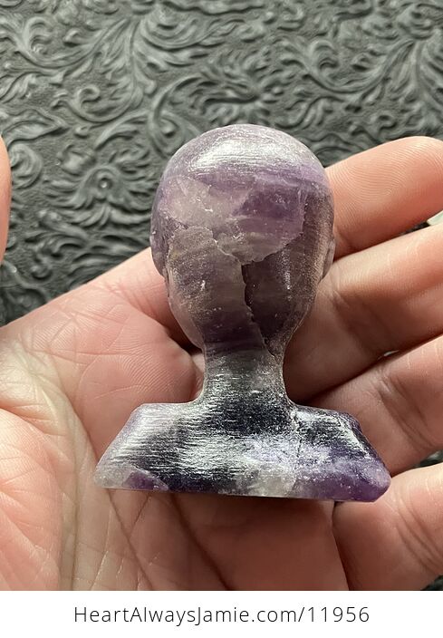 Hand Carved Alien Bust Figurine in Amethyst Crystal Stone - #EK8wRxJp3AI-5