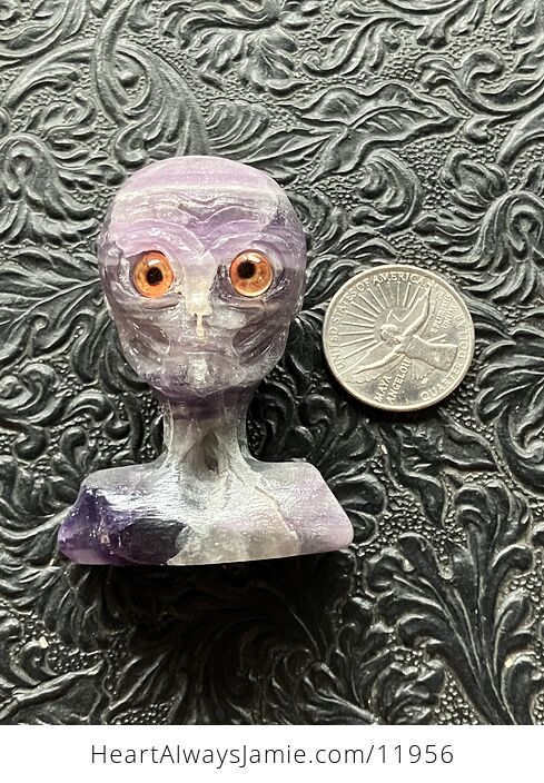 Hand Carved Alien Bust Figurine in Amethyst Crystal Stone - #EK8wRxJp3AI-6