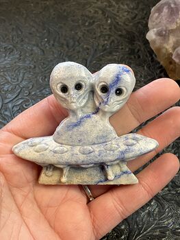 Hand Carved Aliens and Ufo Uap Figurine in Blue Aventurine Crystal Stone #rItP9jNBVSM