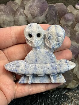 Hand Carved Aliens and Ufo Uap Figurine in Blue Aventurine Crystal Stone #rKD9FBeJRxM
