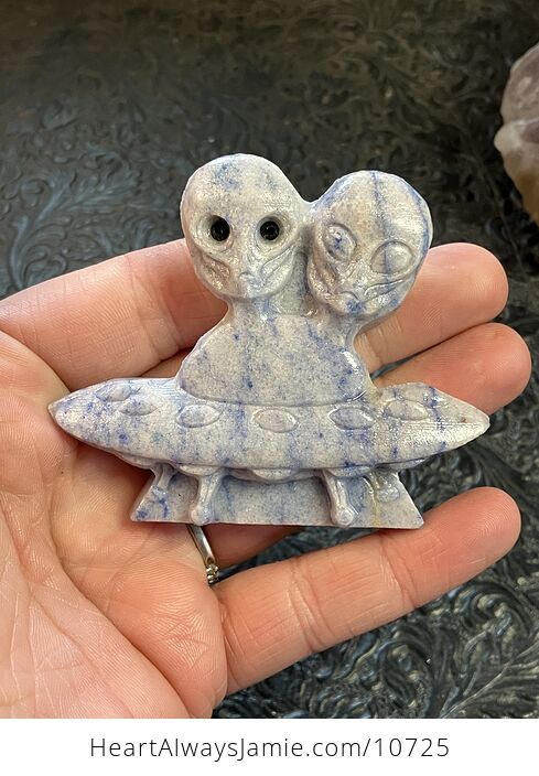 Hand Carved Aliens and Ufo Uap Figurine in Blue Aventurine Crystal Stone - #rKD9FBeJRxM-2