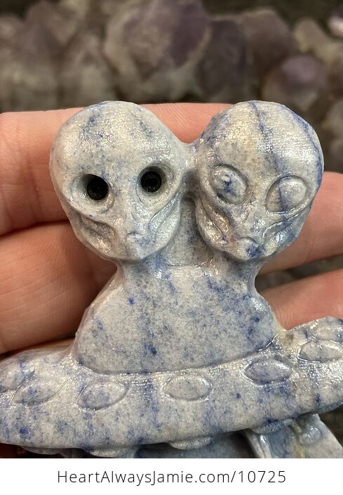 Hand Carved Aliens and Ufo Uap Figurine in Blue Aventurine Crystal Stone - #rKD9FBeJRxM-7