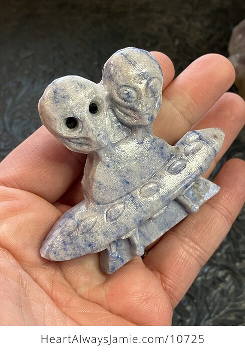 Hand Carved Aliens and Ufo Uap Figurine in Blue Aventurine Crystal Stone - #rKD9FBeJRxM-3