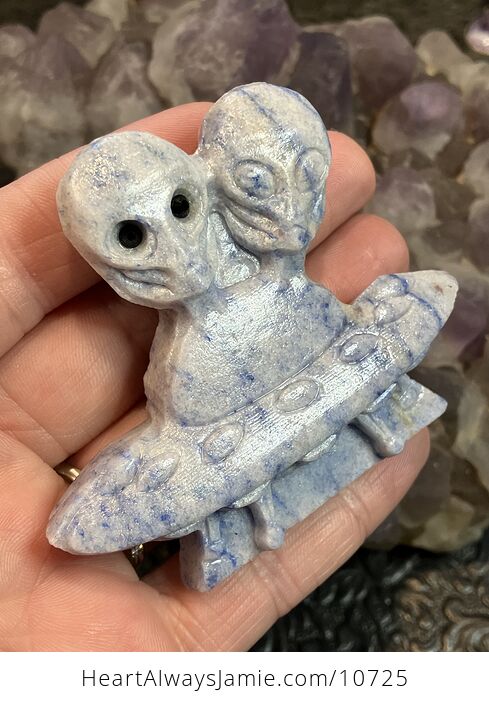 Hand Carved Aliens and Ufo Uap Figurine in Blue Aventurine Crystal Stone - #rKD9FBeJRxM-6