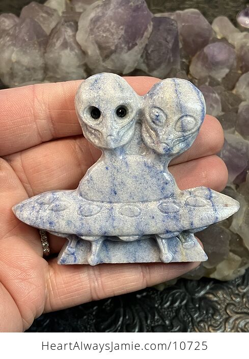 Hand Carved Aliens and Ufo Uap Figurine in Blue Aventurine Crystal Stone - #rKD9FBeJRxM-1